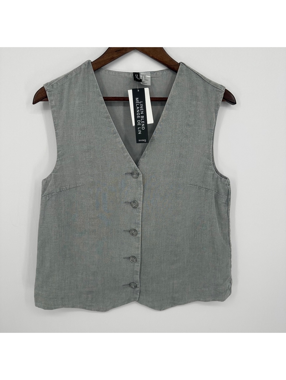 NWT Gray Linen Blend Button Front Vest Preppy Waistcoat H&M XS
